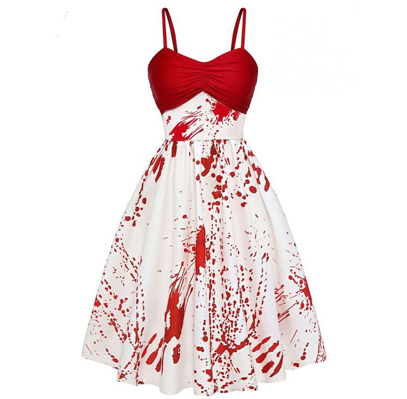 Women Halloween Bloody Dress Red And White High Waist Mini Cosplay Costume